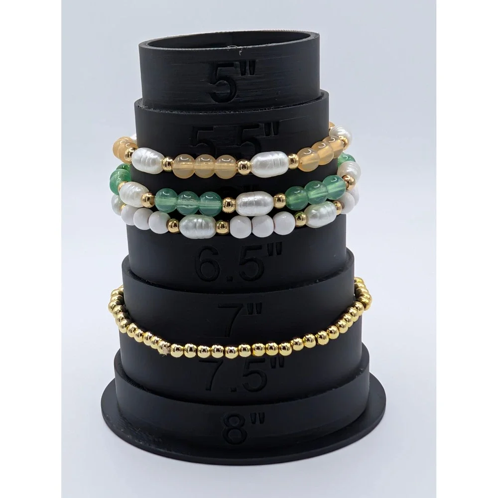 Christian Cross Beaded Stretch Bracelet Stack 4pc Faux Pearl Gold Tone Charms